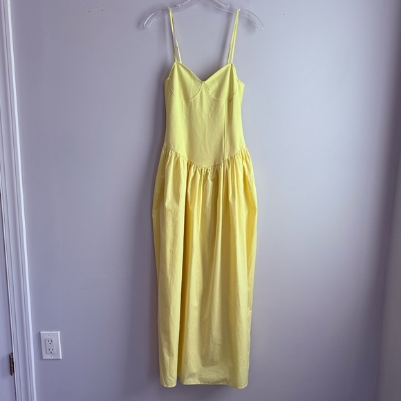 NWT ZARA Combination Poplin Yellow Maxi Dress Size M 5644/359 Bustier Drop Waist - Picture 7 of 16